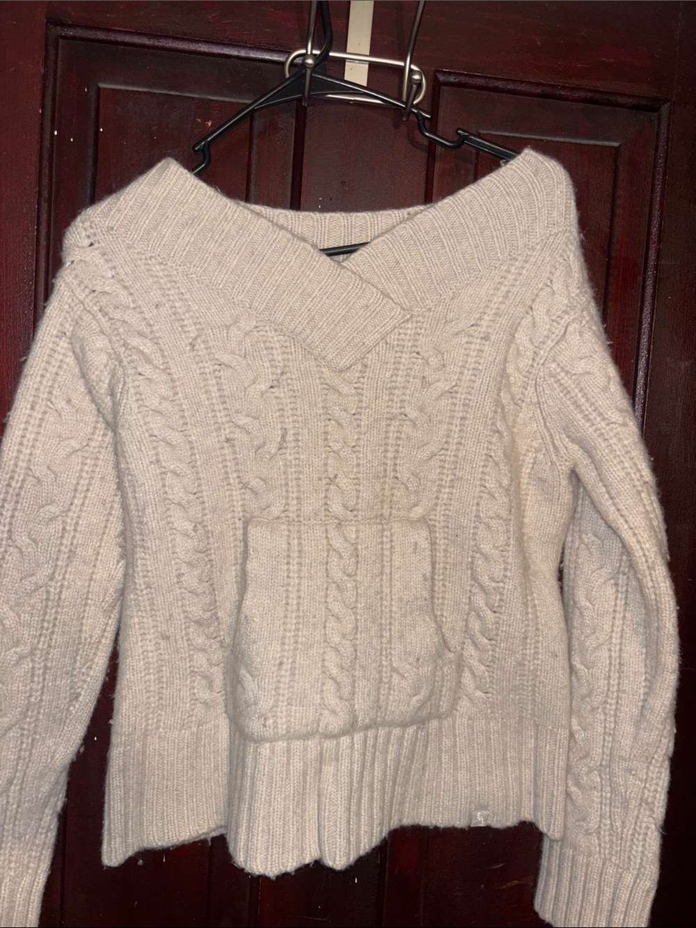 Eastern Mountain Sports Cream Cable Off-Shoulder Sweater